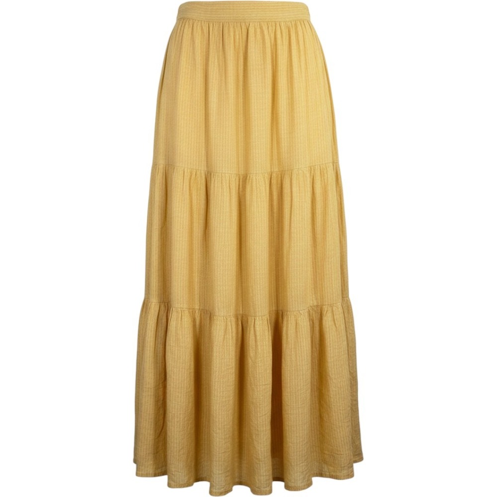 Cremieux Yellow Pinstripe Tiered Linen Blend Maxi Skirt 0 Boho Prairie Farmhouse